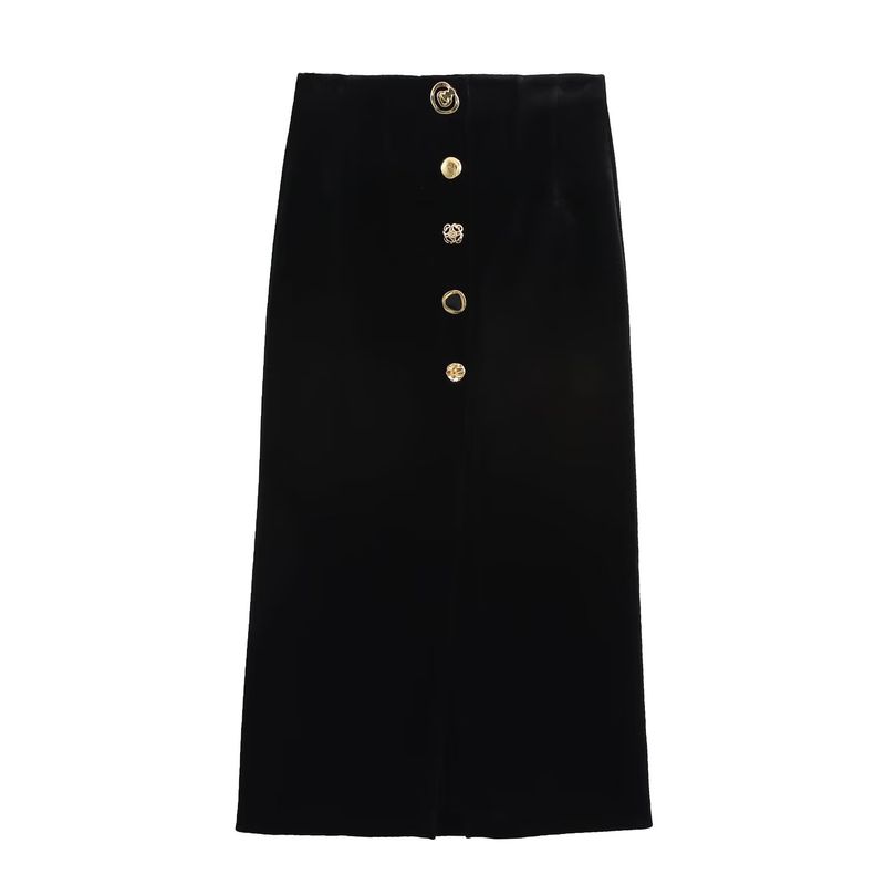 Kaslead New Arrival Women's Clothing Fashion Style Fashion Velvet Mid Length Long Length Straight Skirt 4043118