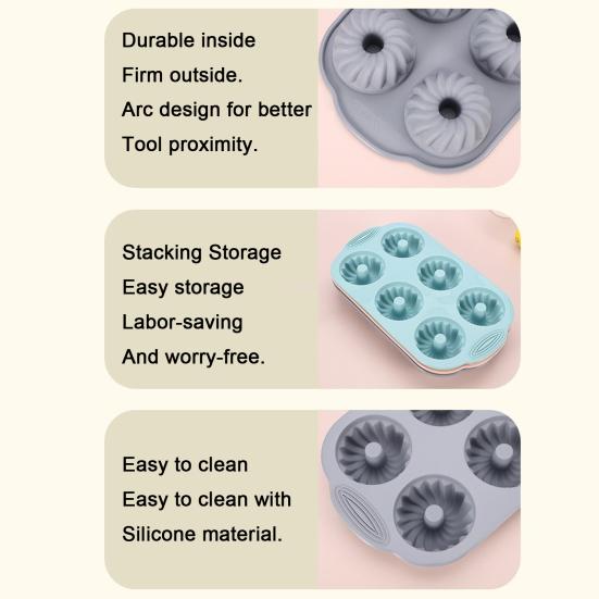 Силиконовая форма для выпечки на 6 ячеек, антипригарная, пищевого качества, легко снимается, для DIY, круглые печенья, пончики, пудинг, шоколад, помадка, желе, форма для выпечки