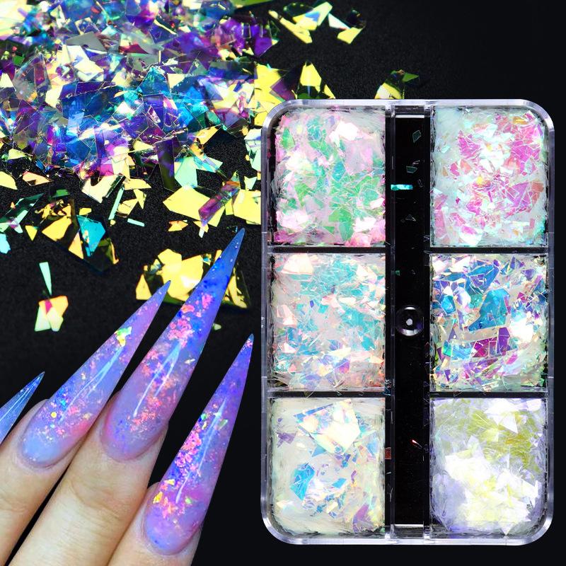 1 коробка 6 сеток Diy Nail Art Decor Имитация ледяных вафель Yunjin Блестки для ногтей Необычные наклейки для дизайна ногтей Блестки для маникюра Аксессуары для дизайна