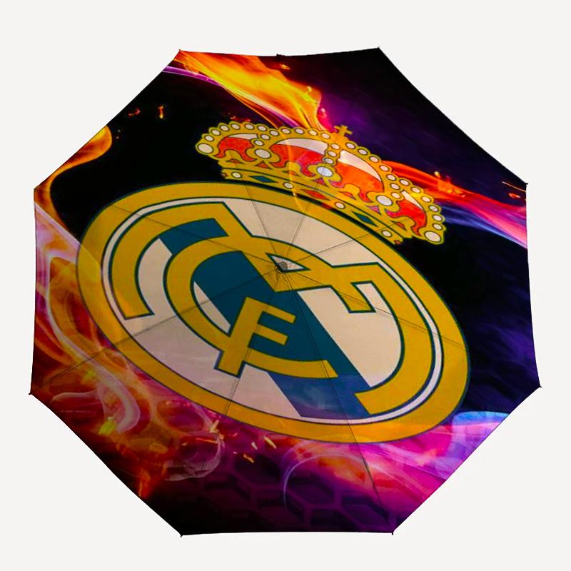 real Madrid Theme Automatic Umbrella, Lightweight & Portable, 8 Rib, Perfect for Outdoor Travel, Birthdays, Christmas, Gifts.