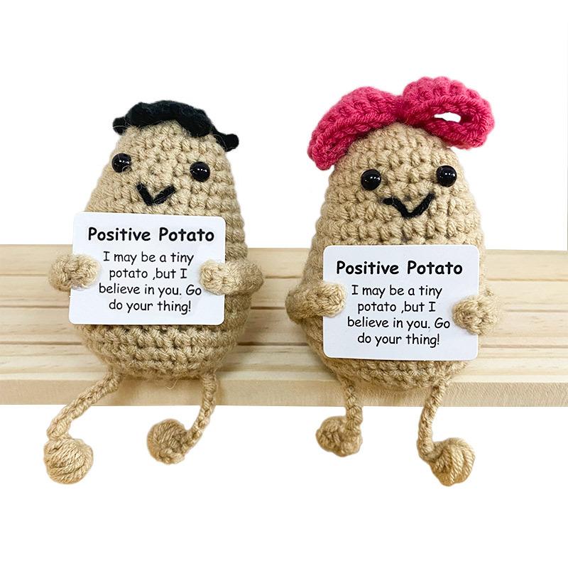 Handmade Knitting Emotional Support Cucumber Long Legged Doll with Card Cute Crochet Positive Potatoes Vegetable Doll Room Decor