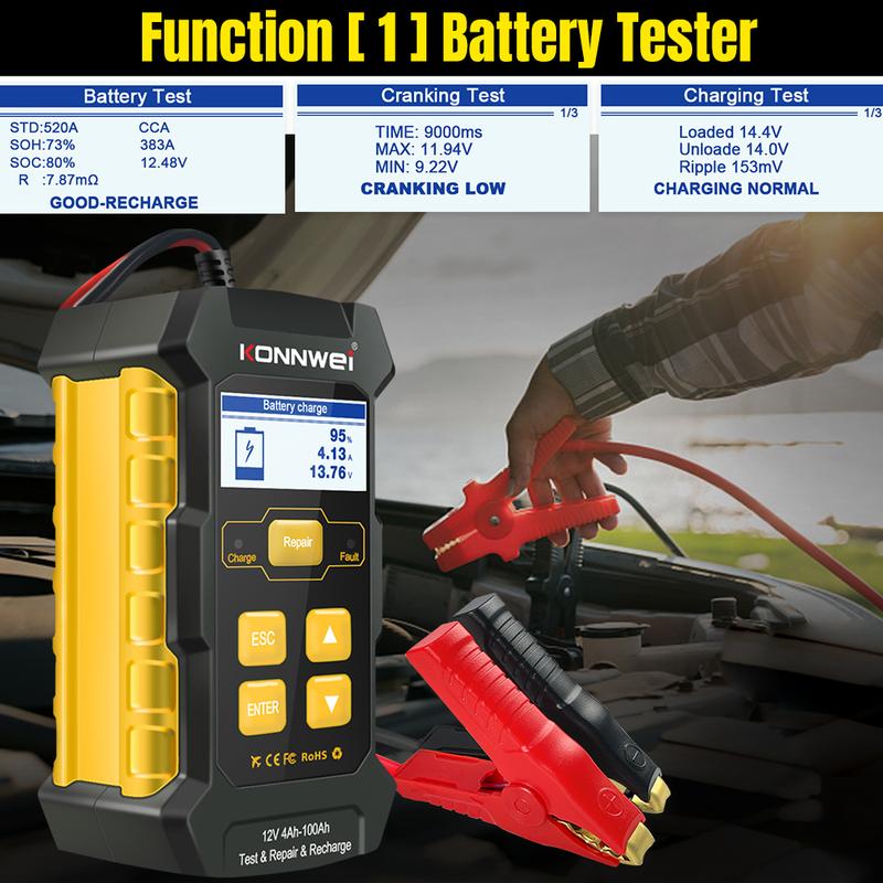 KONNWEI KW510 Battery Tester 12V Car 5A Battery Charger Pulse Repair Wet Dry AGM Gel Lead Acid Car Repair Tool