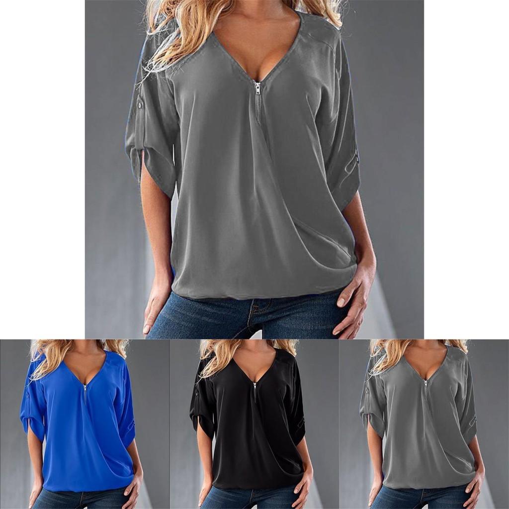 Relaxed Fit Polyester Long Sleeve Vneck Shirt For Women With Spliced Pattern Perfect For Spring