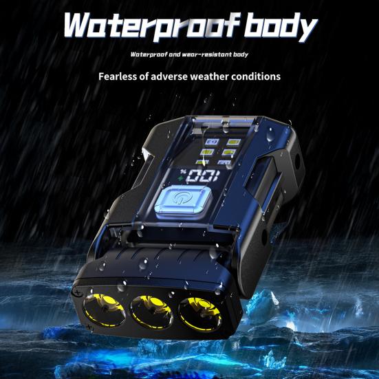 Налобный фонарь-клипса с цифровым дисплеем, водонепроницаемый, с регулируемыми режимами, USB-перезаряжаемый, мини-аварийный фонарик, магнитный, портативный, клипса для кепки, налобный фонарь