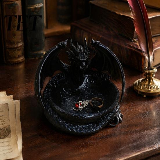 Маленький органайзер 3D-печатный поднос-дракон для хранения украшений, ключей, декоративный настольный аксессуар с дисплеем для фэнтезийной коллекции, детализированные чешуя и крылья,