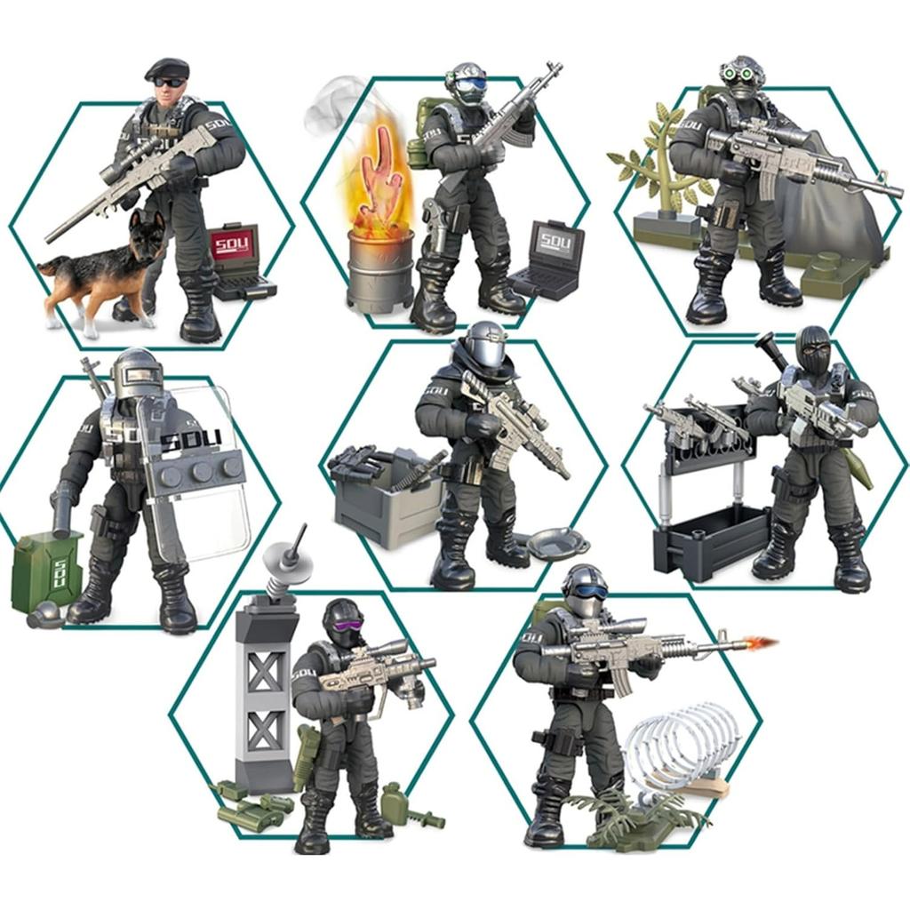 Model Equipment Assembly Building Block Toys,8 PCS City Police Action Mini-Figures with Multiple Military Weapons Accessories,Party Favors Set