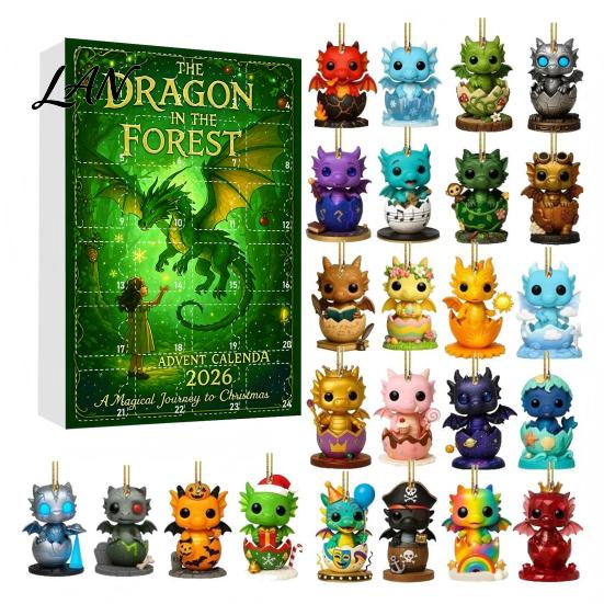 Dragon Advent Calendar Forest Calendar, 24 Day Countdown Box with Christmas Acrylic Ornaments, Festive Tree Hanging Decor, Collectible Gift