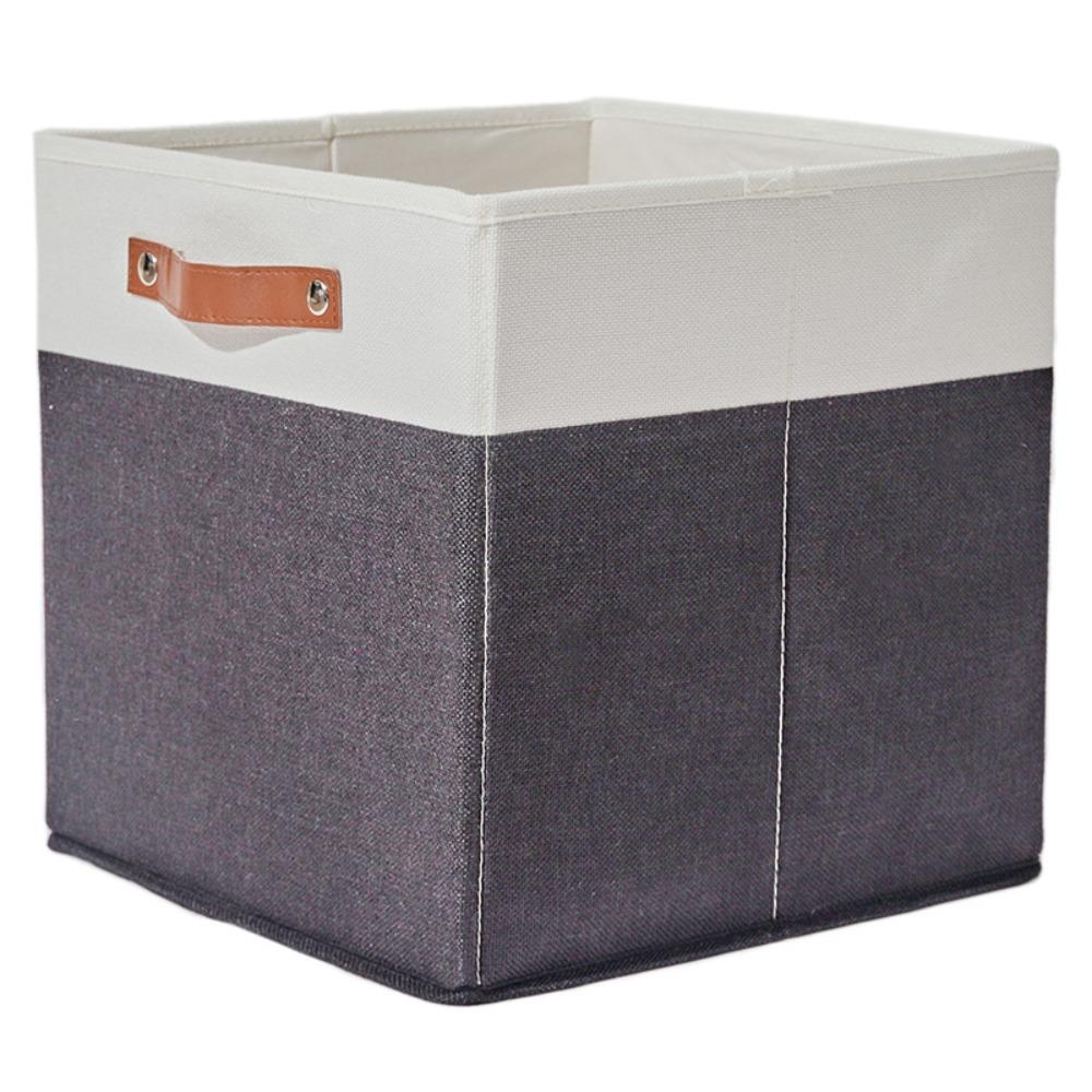 Large Capacity Linen Fabric Storage Basket Side Handles Toys Sorting Box Desktop