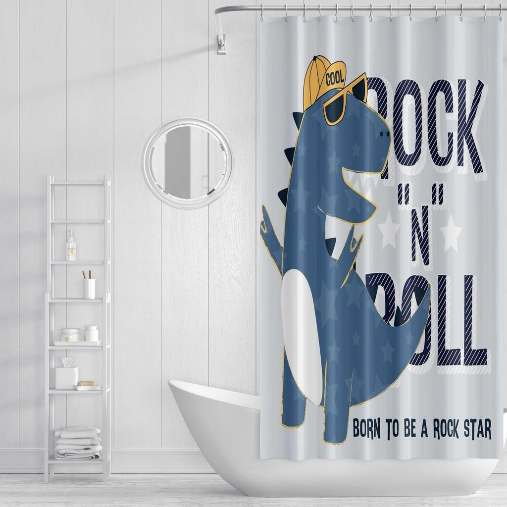 Mold Resistant Cartoon Shower Curtain Colorful Dinosaur Patterned Shower Curtain