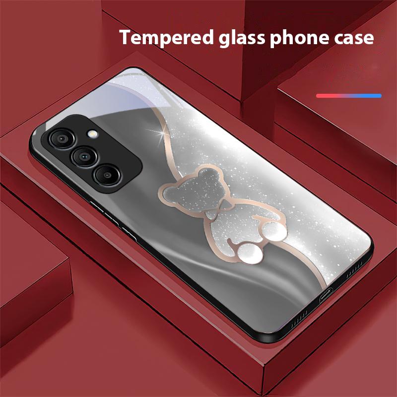 Чехол для телефона из черного закаленного стекла Trompe L'oeil Bear для Samsung Galaxy A15 5G 54 4G 51 50 24 35 90 71 12 51 53 52S 80 22 34