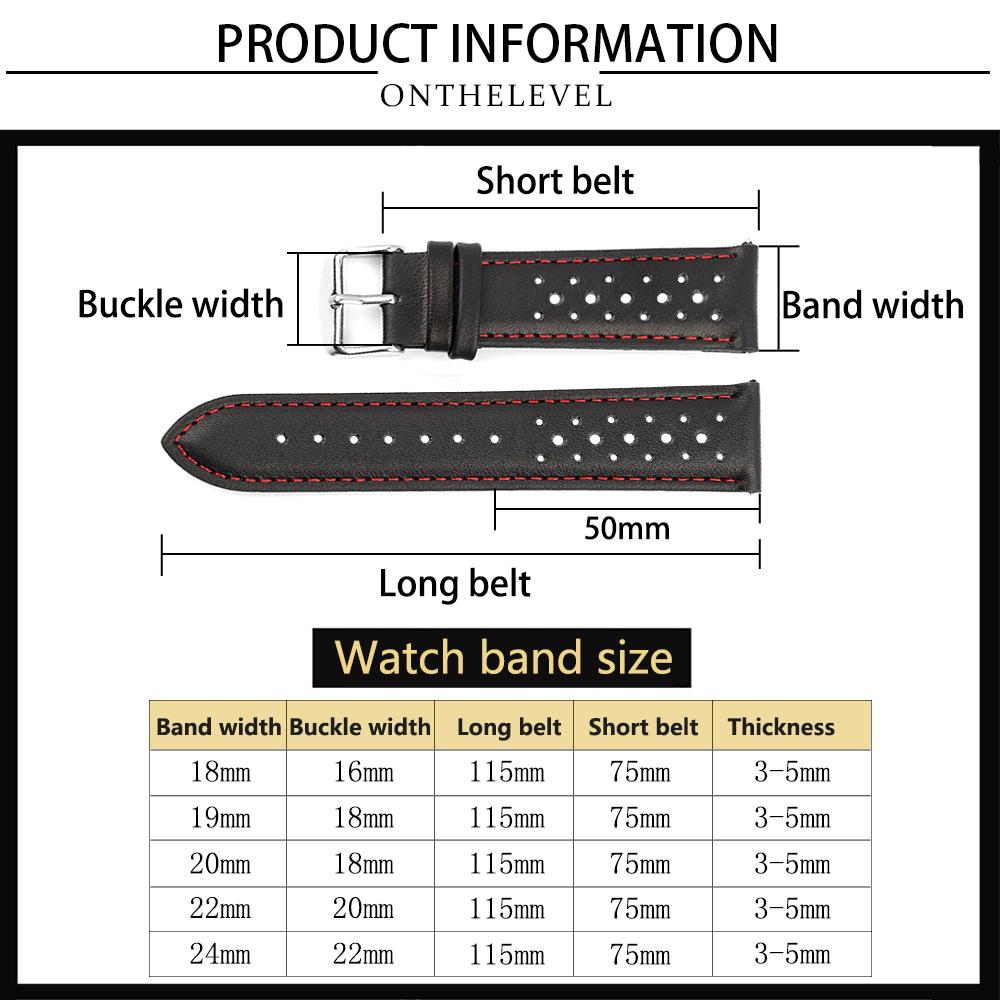 Vintage Racing Leather Watch Strap 18mm 19mm 20mm 22mm 24mm Breathable Porous Watchband Red Black Bracelet Handmade Wristband