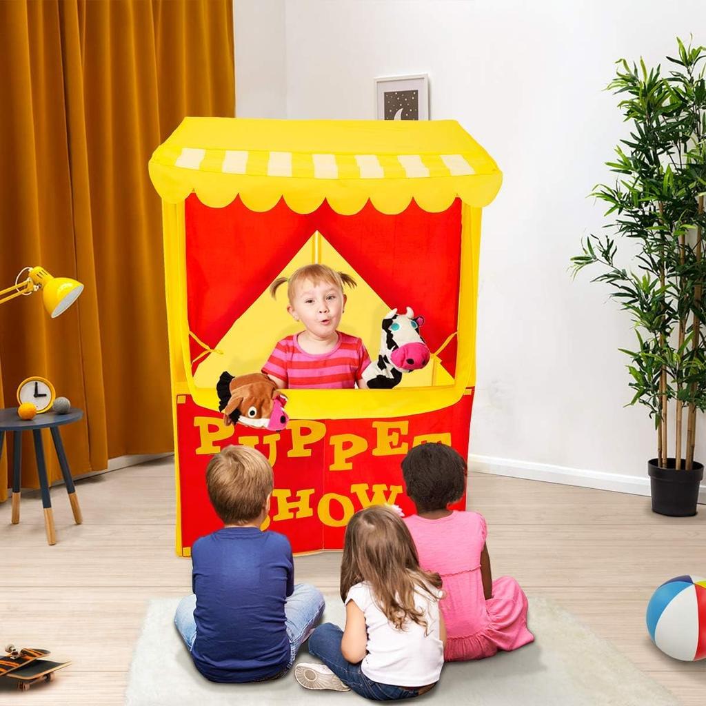Kids Tent Lemonade Stand Puppet Show Theater Pretend Play House Play Tent Stage Set for Children