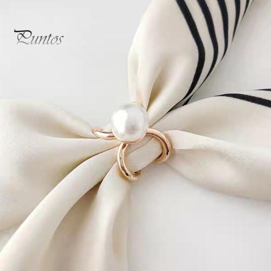 Stylish Geometric Silk Scarf Buckle Faux Pearl Light Luxury Exquisite Trendy Belt Scarf Buckle Outfit Accessory
