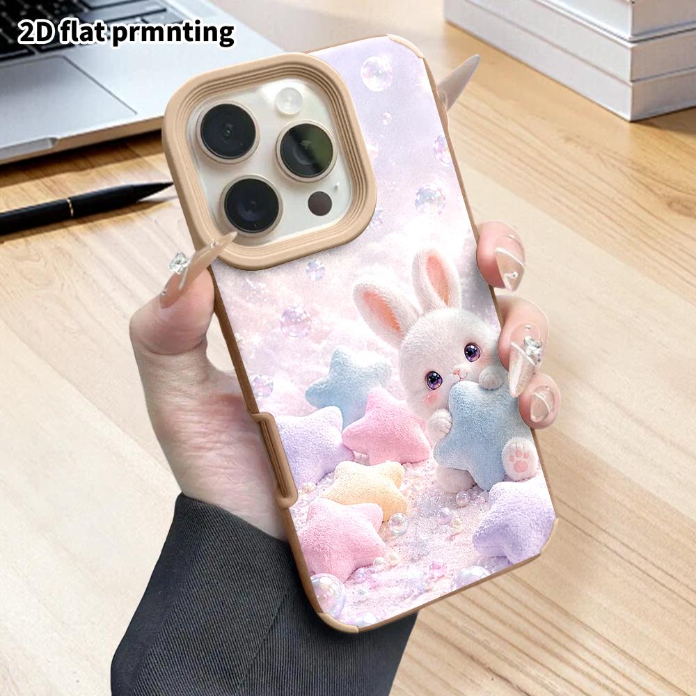 Phone Case: 2D flat lambskin suitable for iPhone 18 17 16 15 14 13 Pro protective case, cute soft bunny, Christmas and Halloween gift