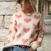 Осенне-зимний вязаный свитер с принтом «Любовь» для женщин, повседневный свитер с длинным рукавом, розовый пуловер, свитера для женщин, модный теплый трикотажный джемпер с круглым вырезом 24704