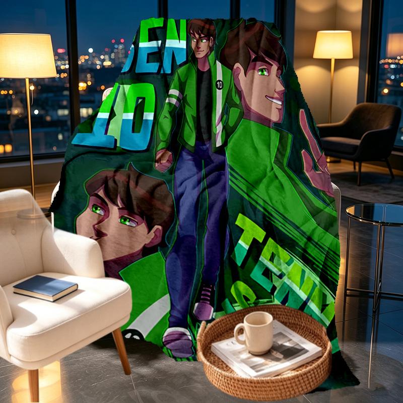 Ben 10 Cartoon Print Blanket - Soft & Comfortable, for Bedroom, Travel, Sofa, Home Decoration - Birthday Christmas Gift for Friend