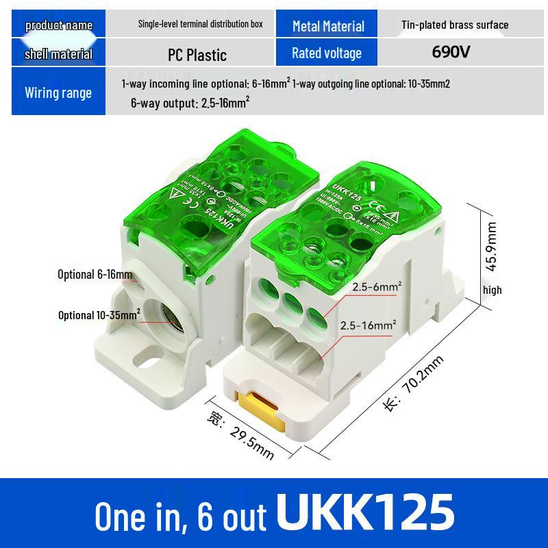 UKK High Current Unipolar Rail-Mounted Distribution Terminal Block