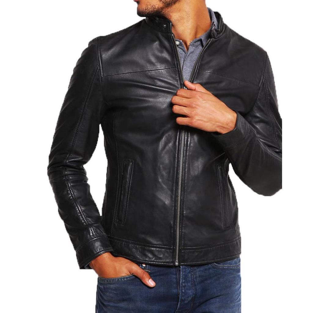 SKINOUTFIT Men's Genuine Lambskin Black Leather Jacket Stylish Motorcycle Bomber Biker Outerwear MJ 219