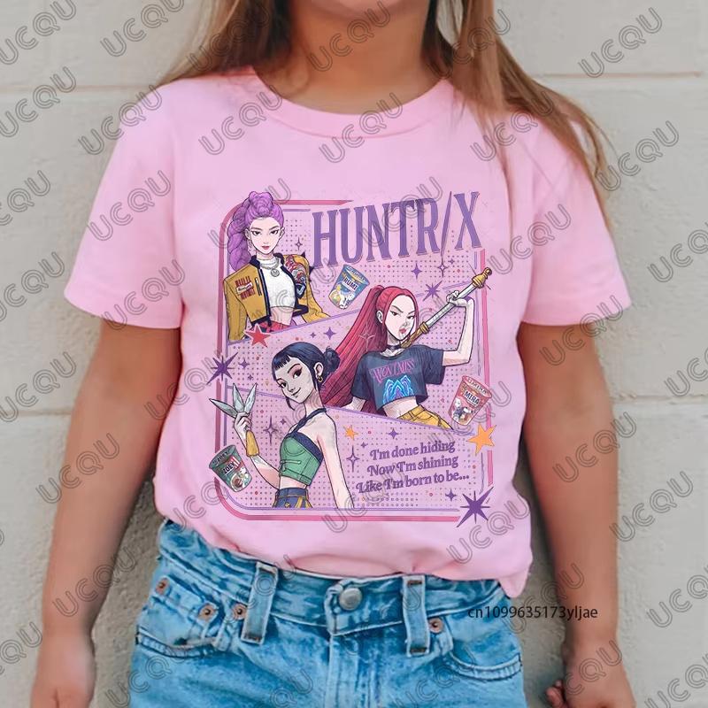 Аниме Kpop Охотники на демонов Huntrix Принт Детская хлопковая футболка Летние футболки с коротким рукавом Одежда для мальчиков и девочек Повседневные детские топы
