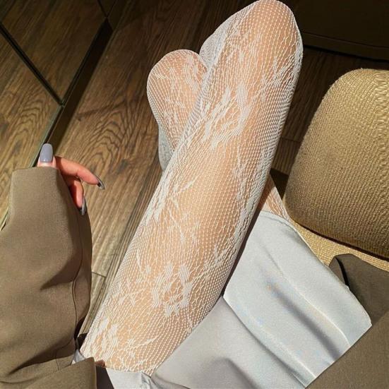 Женские колготки с кружевом в сеточку, высокая эластичность, с цветочной вышивкой, ультратонкие узкие однотонные колготки в японском стиле, противоскользящие женские длинные бедра JK