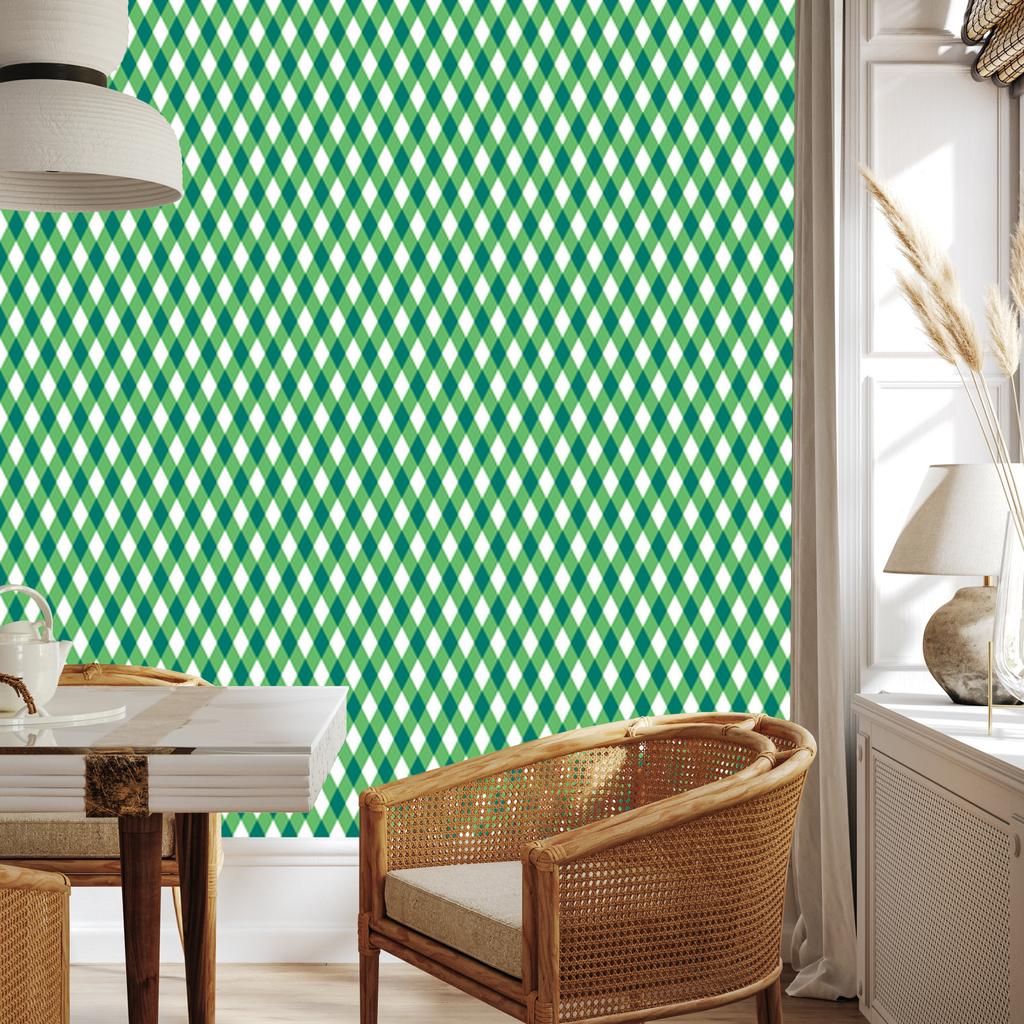 Green and white vichy check wallpaper for living room and bedroom 50x1000