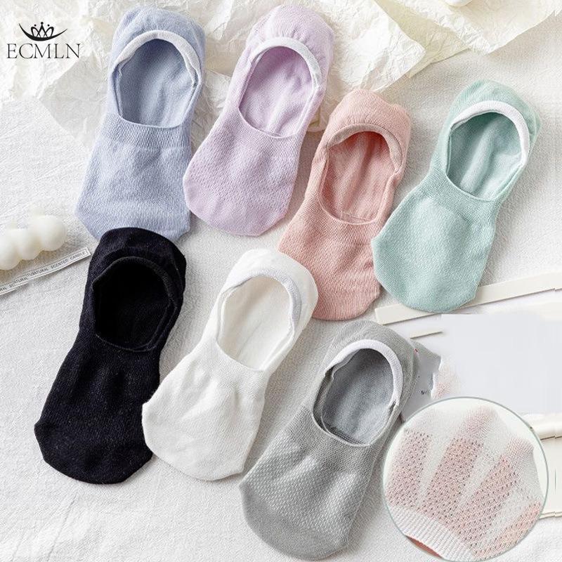Solid Color Mesh Cotton Short Socks for Women Thin Non-falling Heels Shallow Invisible Breathable Summer Boat Socks
