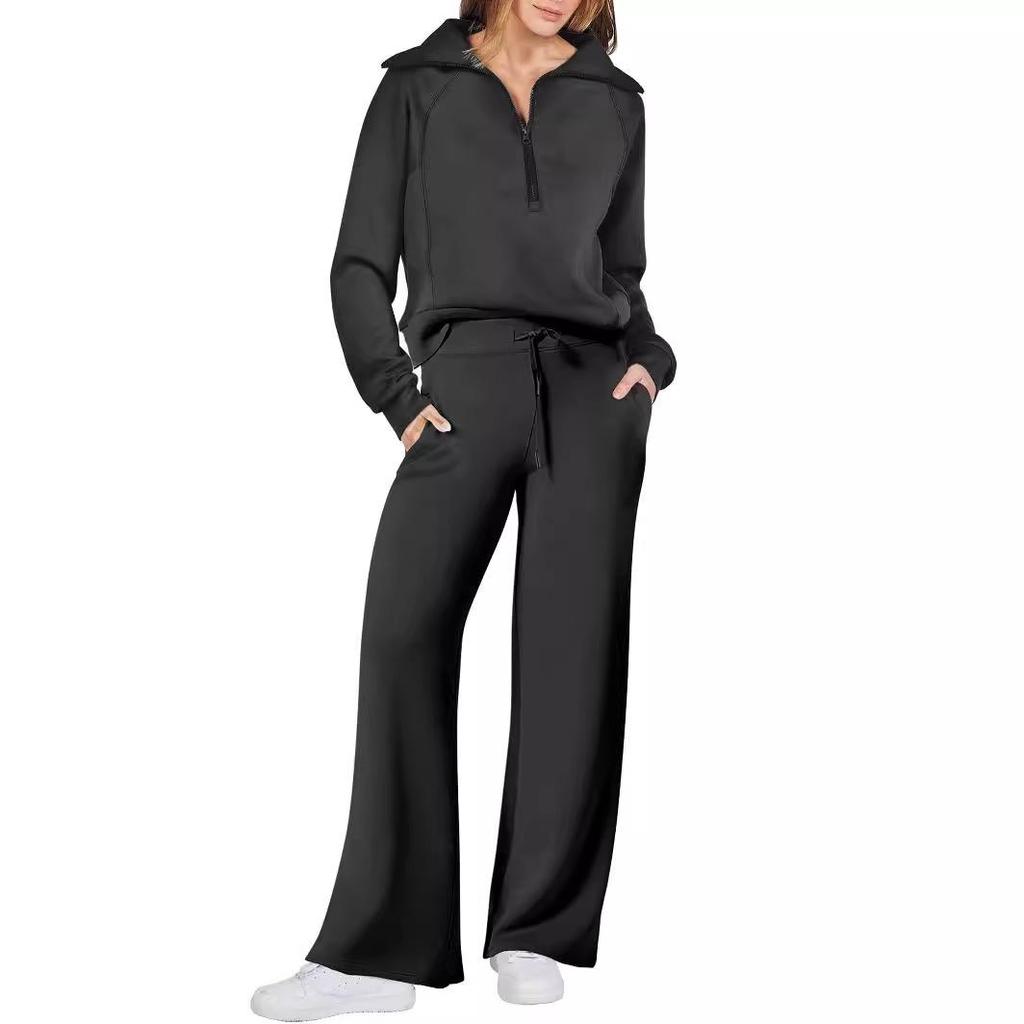 2023 Spring/Autumn Casual Sports Zipper Hoodie & Wide-Leg Pants Set