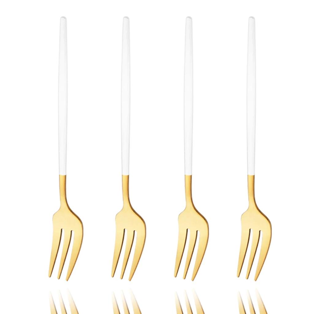 4 шт. вилки для чая из нержавеющей стали, черные, золотые, вилки для торта, закуски, салата, кофе, вилки для фруктов, зеркальные столовые приборы, набор кухонной утвари