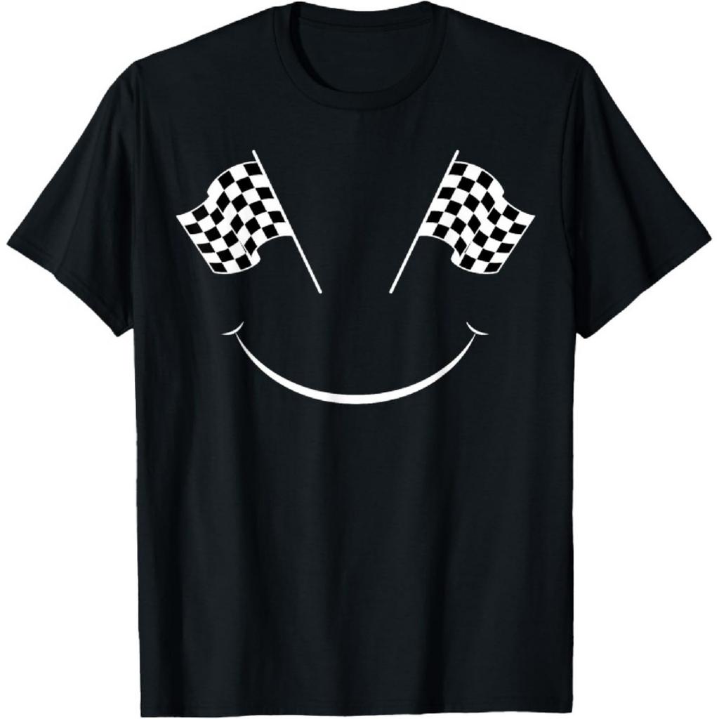 Car Racing Checkered Flag Smile Finish Line Automobile Racer T-Shirt