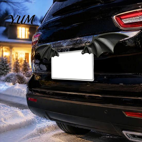 Weather Resistant Car Accessories 1 Pair Bat Wing License Plate Decoration, Gothic Black Decor for Vehicle Front Rear Plates, Truck SUV Exterior