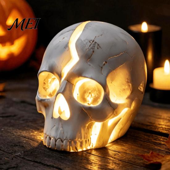 Decorative Solar Stakes for Lawns Cracked Skull Garden Light, Resin Halloween Pathway Lamp Outdoor Fairytale Accents Yard Patio Flower Bed, Waterproof