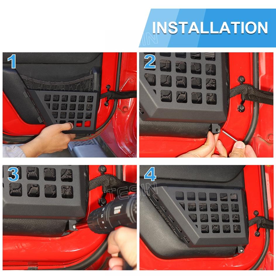 TESIN Metal Car Front Rear Door Storage Box Door Side Insert Organizer Box Pockets for Jeep Wrangler JK 2/4 Door 2011-2017