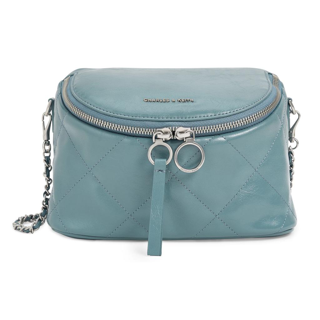 Charles & Keith Soft Diamond Quilted Chain Shoulder PU Crossbody Bag Small Women bags Black Cream Pink CK2-80151406