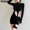 Платье в стиле пэчворк с длинными рукавами, однотонное, с дизайном Sense Hollow Fit, комплект из двух частей, аккуратная юбка с запахом на бедрах, сексуальные чистые сексуальные платья