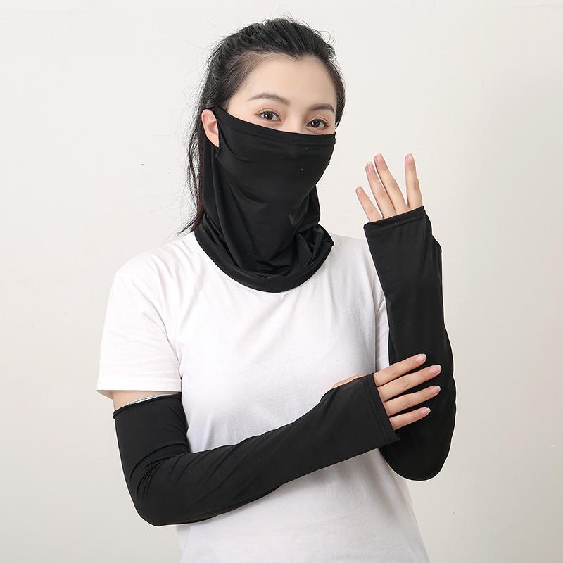 2pcs Ice Fabric Arm Sleeves Neck Face Scarf Sun UV Protection Running Cycling Sunscree Women Cool Summer Outdoor Cover Unisex