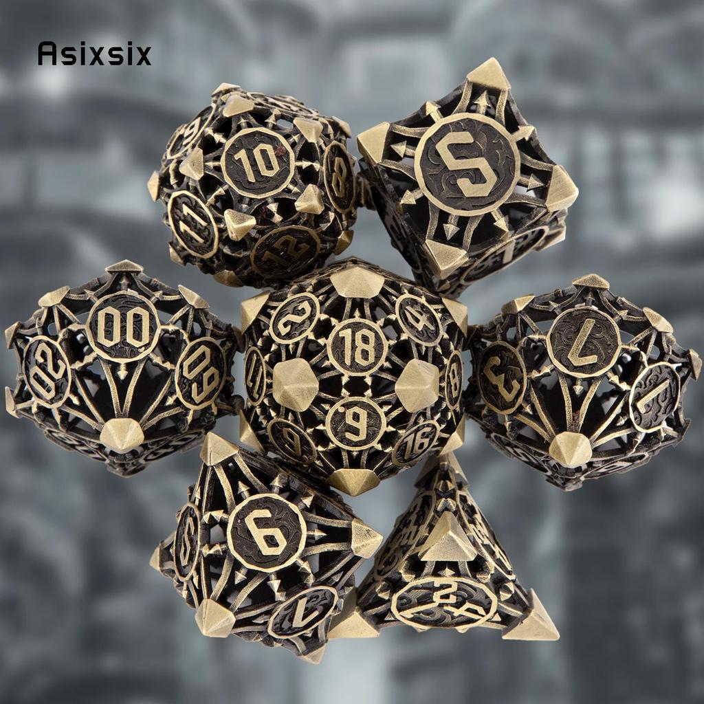 7 Pcs Yellow Black Metal Hollow Metal Polyhedral Dice Set Suitable for Role-Playing RPG    Board Game Card Game