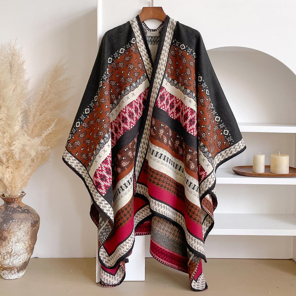 Autumn Winter Coldproof Windproof Shawl - Elegant Jacquard Design Cloak Oversized Style, Imitation Cashmere Soft Warm Scarf