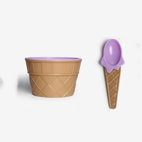 Kids Child Cartoon Cone Ice Cream Bowl Spoon Dessertware
