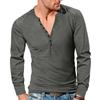 Men's Spring and Autumn Vintage Long-sleeved T-shirt Casual Button V-neck Slim Solid Color T-shirt