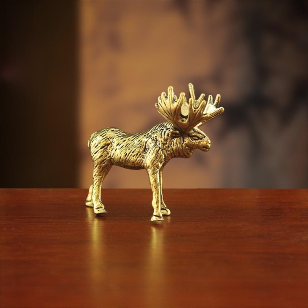 Versatile Mini Brass Statue Miniature Size Brass Ornament Elk Animal Craft Tabletop Decoration