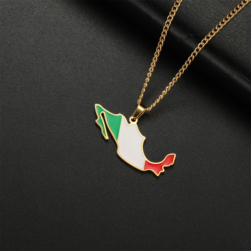 Drip Oil Mexico Map Necklace For Women Stainless Steel Gold Silver Color Charm Fashion Mexican Flag Pendant Jewelry Gift