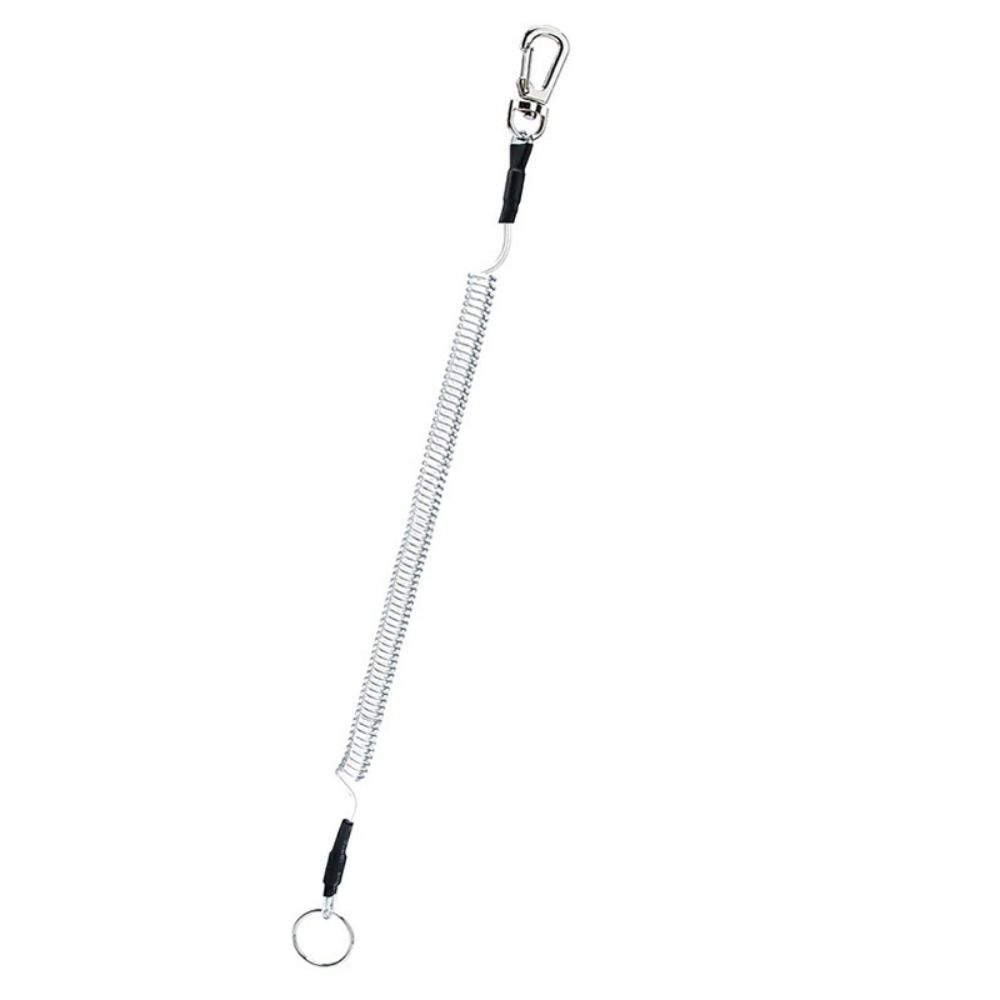 Ring Metal Carabiner Spring Elastic Rope Spiral Coiled Lanyard Safety Rope Stretch Fishing Tools