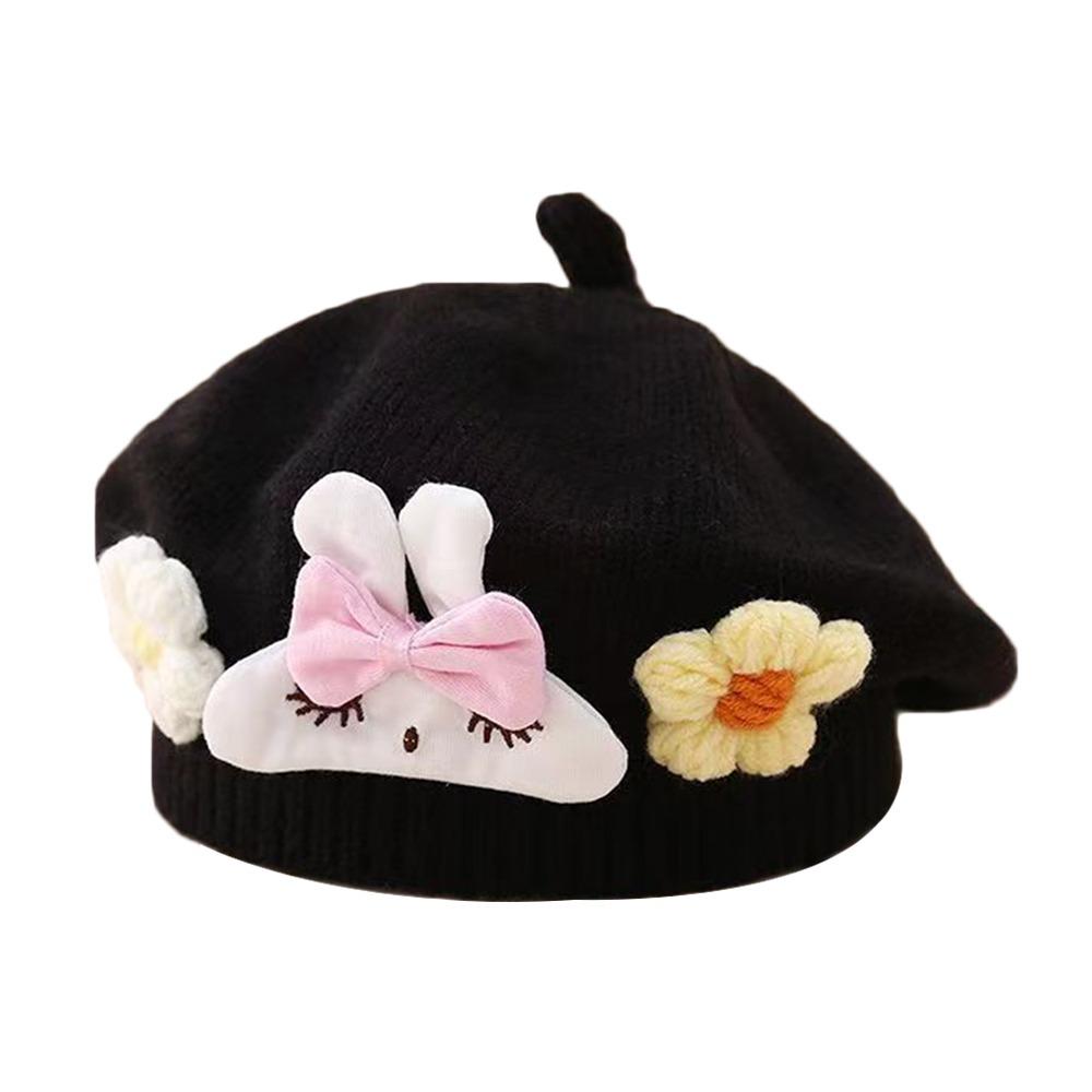 Flower Baby Beret Hat Soft Artist Painter Caps Cute Knitted Hat Infant Girls
