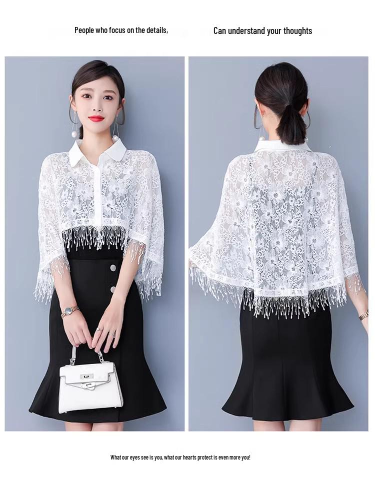Женская изысканная шифоновая кружевная шаль - Накидка высокого класса, солнцезащитная и для защиты от кондиционера, для весны и осени. Идеальная верхняя одежда поверх плаща.