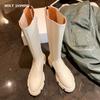 2024 Genuine Leather Boots Women Knee High Boots Design Platform Riding Boots Thick Heel Ladies Boots Autumn Winter White Boots