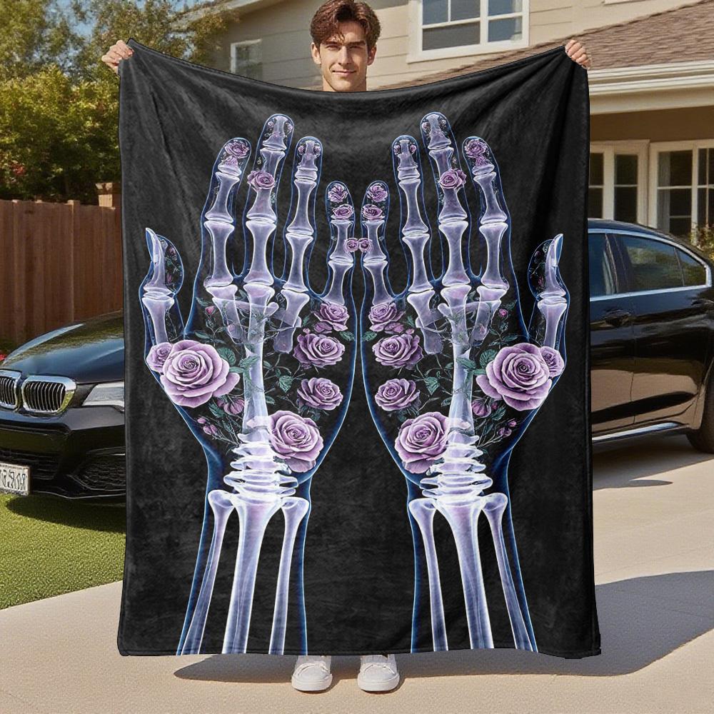 1pc skeleton flowers Outdoor Flannel Blanket Soft Warm All-Season Throw for Sofa Bed Car Camping Office, Cozy Gift Idea1272S