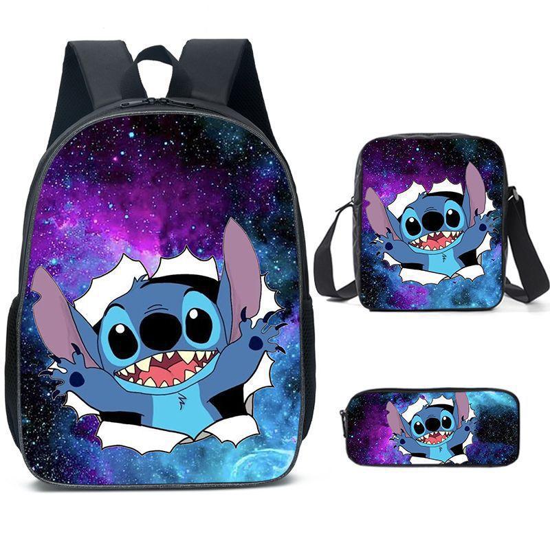 New animation cartoon stitc three-piece schoolbag, primary and secondary school backpack, backpack