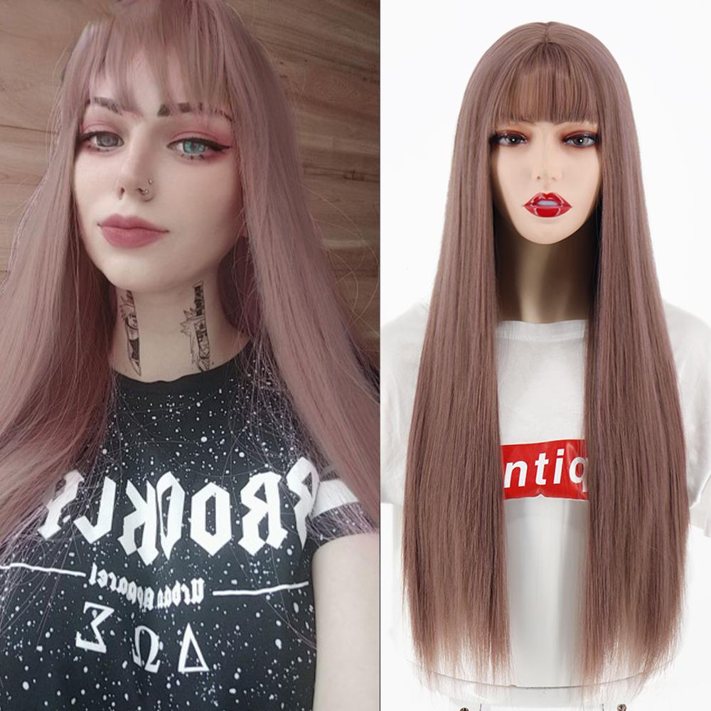 MERISIHAIR Женский длинный прямой серебряный парик с челкой, черный, серебристый, коричневый, цвет омбре, парик из синтетического волокна для женщин
