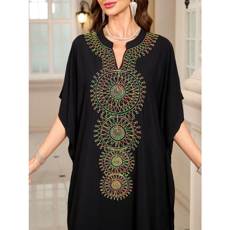 Женская мода лето весна цветочный узор принт рукава 1/2 V-образный вырез свободная талия повседневные платья