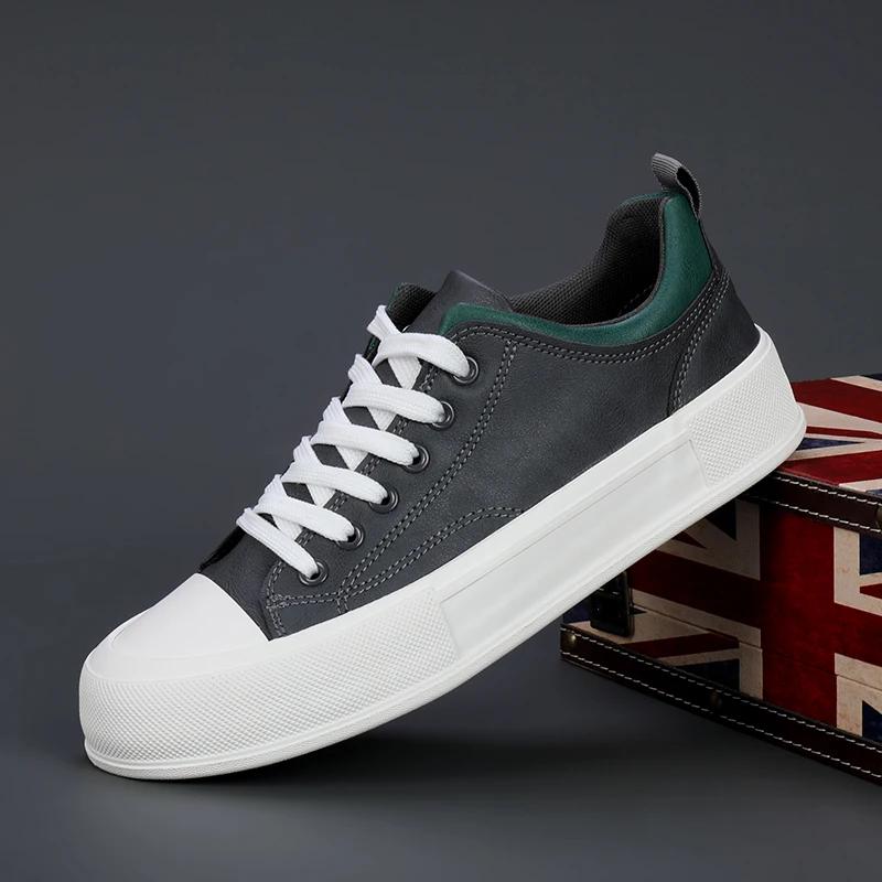Мужские туфли на шнуровке Trend Leather Casual Shoes Outdoor Black White Flats Skateboard Shoes весна осень Stree men Sneakers